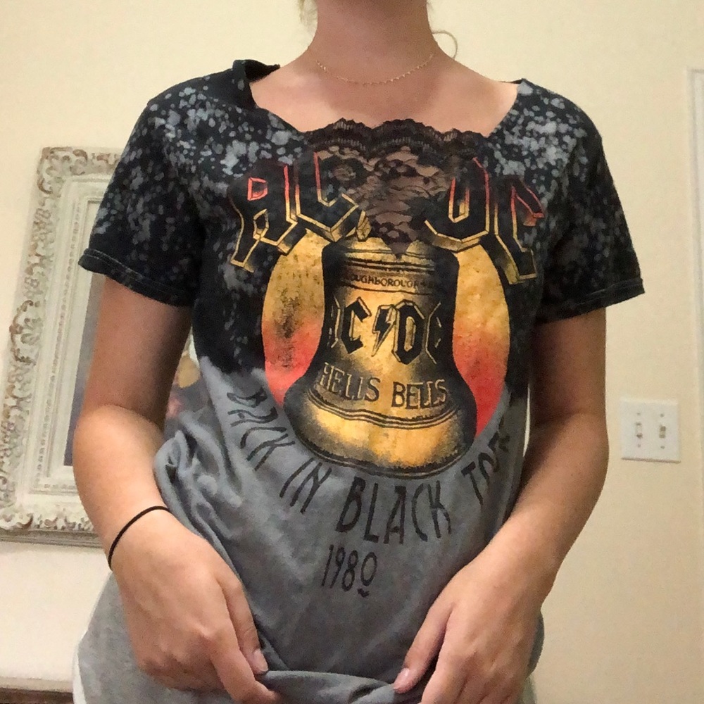 AC/DC Graphic Tee with Lace VNeck